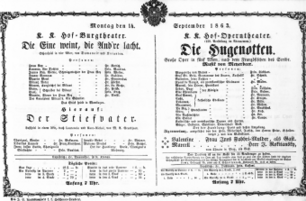Theaterzettel (Oper und Burgtheater in Wien) 18630914 Seite: 1