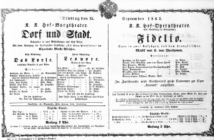 Theaterzettel (Oper und Burgtheater in Wien) 18630915 Seite: 1