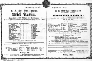 Theaterzettel (Oper und Burgtheater in Wien) 18630916 Seite: 1
