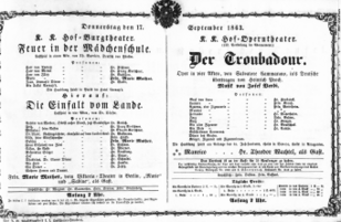 Theaterzettel (Oper und Burgtheater in Wien) 18630917 Seite: 1