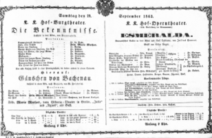 Theaterzettel (Oper und Burgtheater in Wien) 18630919 Seite: 1