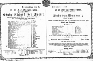 Theaterzettel (Oper und Burgtheater in Wien) 18630924 Seite: 1