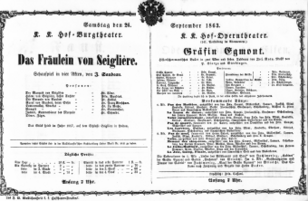 Theaterzettel (Oper und Burgtheater in Wien) 18630926 Seite: 1