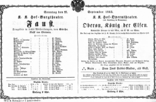 Theaterzettel (Oper und Burgtheater in Wien) 18630927 Seite: 1
