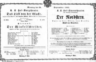 Theaterzettel (Oper und Burgtheater in Wien) 18630928 Seite: 1