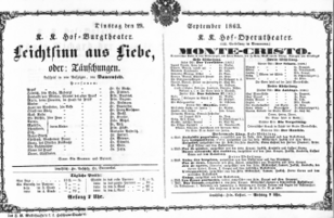 Theaterzettel (Oper und Burgtheater in Wien) 18630929 Seite: 1