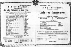 Theaterzettel (Oper und Burgtheater in Wien) 18630930 Seite: 1