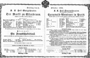 Theaterzettel (Oper und Burgtheater in Wien) 18631002 Seite: 1