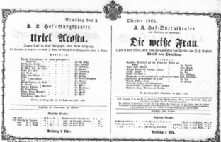 Theaterzettel (Oper und Burgtheater in Wien) 18631003 Seite: 1