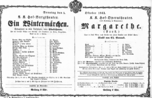 Theaterzettel (Oper und Burgtheater in Wien) 18631004 Seite: 1