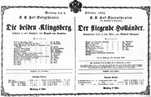 Theaterzettel (Oper und Burgtheater in Wien) 18631005 Seite: 1