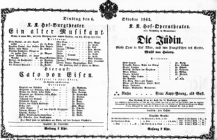 Theaterzettel (Oper und Burgtheater in Wien) 18631006 Seite: 1