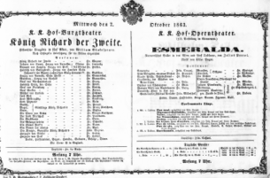 Theaterzettel (Oper und Burgtheater in Wien) 18631007 Seite: 1