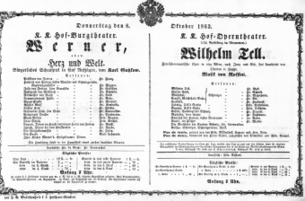 Theaterzettel (Oper und Burgtheater in Wien) 18631008 Seite: 1