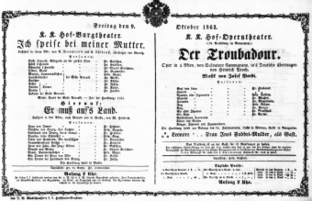 Theaterzettel (Oper und Burgtheater in Wien) 18631009 Seite: 1