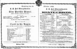 Theaterzettel (Oper und Burgtheater in Wien) 18631010 Seite: 1