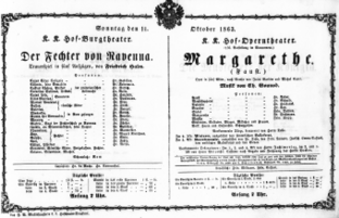 Theaterzettel (Oper und Burgtheater in Wien) 18631011 Seite: 1