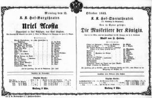 Theaterzettel (Oper und Burgtheater in Wien) 18631012 Seite: 1
