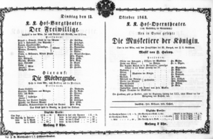 Theaterzettel (Oper und Burgtheater in Wien) 18631013 Seite: 1