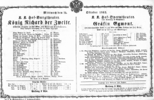Theaterzettel (Oper und Burgtheater in Wien) 18631014 Seite: 1