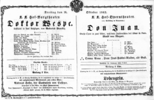 Theaterzettel (Oper und Burgtheater in Wien) 18631016 Seite: 1