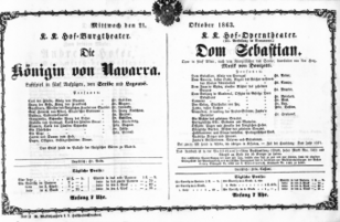 Theaterzettel (Oper und Burgtheater in Wien) 18631021 Seite: 1