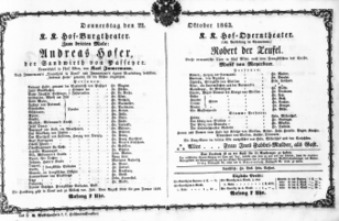Theaterzettel (Oper und Burgtheater in Wien) 18631022 Seite: 1