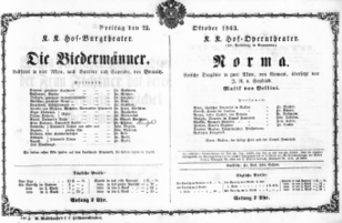 Theaterzettel (Oper und Burgtheater in Wien) 18631023 Seite: 1