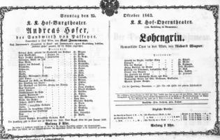 Theaterzettel (Oper und Burgtheater in Wien) 18631025 Seite: 1