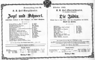 Theaterzettel (Oper und Burgtheater in Wien) 18631029 Seite: 1