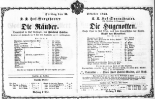 Theaterzettel (Oper und Burgtheater in Wien) 18631030 Seite: 1