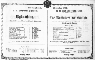Theaterzettel (Oper und Burgtheater in Wien) 18631103 Seite: 1