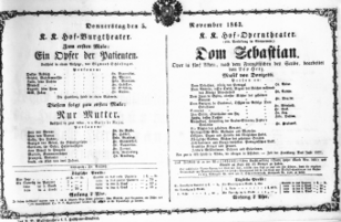 Theaterzettel (Oper und Burgtheater in Wien) 18631105 Seite: 1