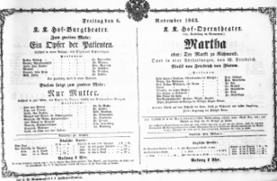 Theaterzettel (Oper und Burgtheater in Wien) 18631106 Seite: 1