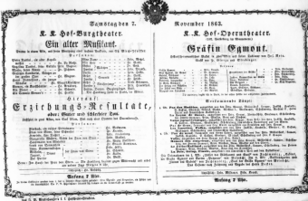 Theaterzettel (Oper und Burgtheater in Wien) 18631107 Seite: 1