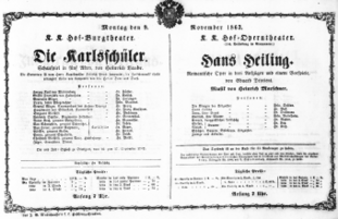 Theaterzettel (Oper und Burgtheater in Wien) 18631109 Seite: 1