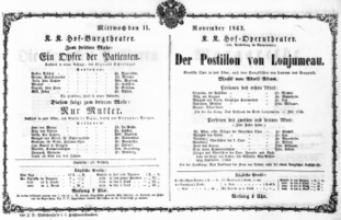 Theaterzettel (Oper und Burgtheater in Wien) 18631111 Seite: 1