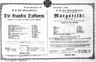 Theaterzettel (Oper und Burgtheater in Wien) 18631112 Seite: 1