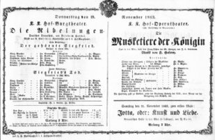 Theaterzettel (Oper und Burgtheater in Wien) 18631119 Seite: 1