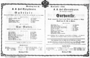 Theaterzettel (Oper und Burgtheater in Wien) 18631123 Seite: 1