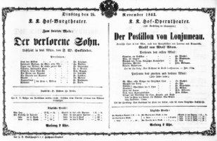 Theaterzettel (Oper und Burgtheater in Wien) 18631124 Seite: 1
