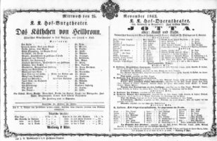 Theaterzettel (Oper und Burgtheater in Wien) 18631125 Seite: 1