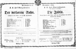 Theaterzettel (Oper und Burgtheater in Wien) 18631202 Seite: 1