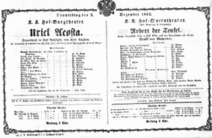 Theaterzettel (Oper und Burgtheater in Wien) 18631203 Seite: 1