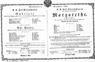 Theaterzettel (Oper und Burgtheater in Wien) 18631204 Seite: 1