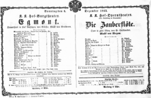 Theaterzettel (Oper und Burgtheater in Wien) 18631206 Seite: 1