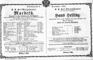 Theaterzettel (Oper und Burgtheater in Wien) 18631208 Seite: 1