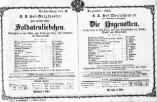 Theaterzettel (Oper und Burgtheater in Wien) 18631210 Seite: 1