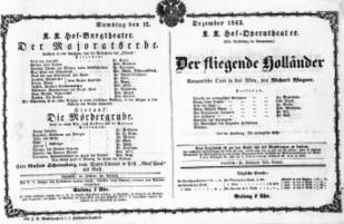 Theaterzettel (Oper und Burgtheater in Wien) 18631212 Seite: 1