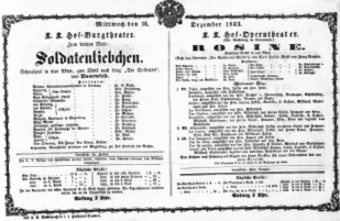Theaterzettel (Oper und Burgtheater in Wien) 18631216 Seite: 1